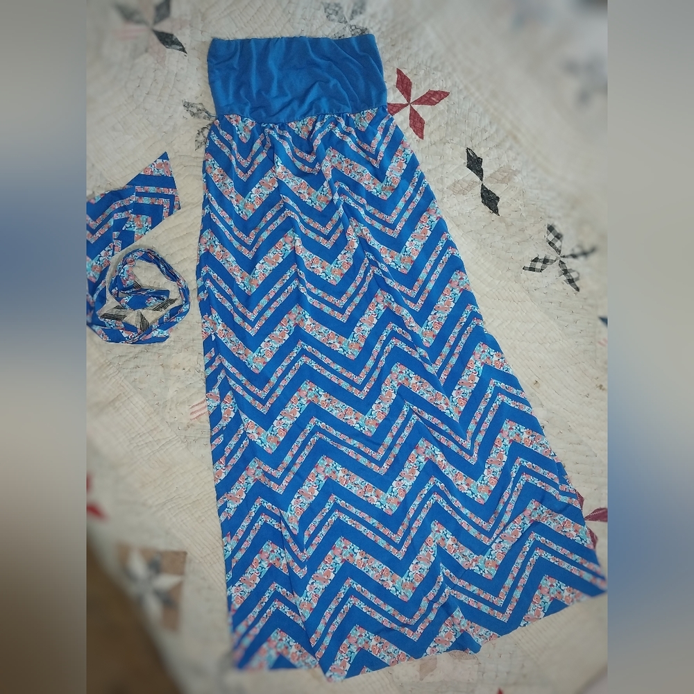 Long Blue Chevron Dress
